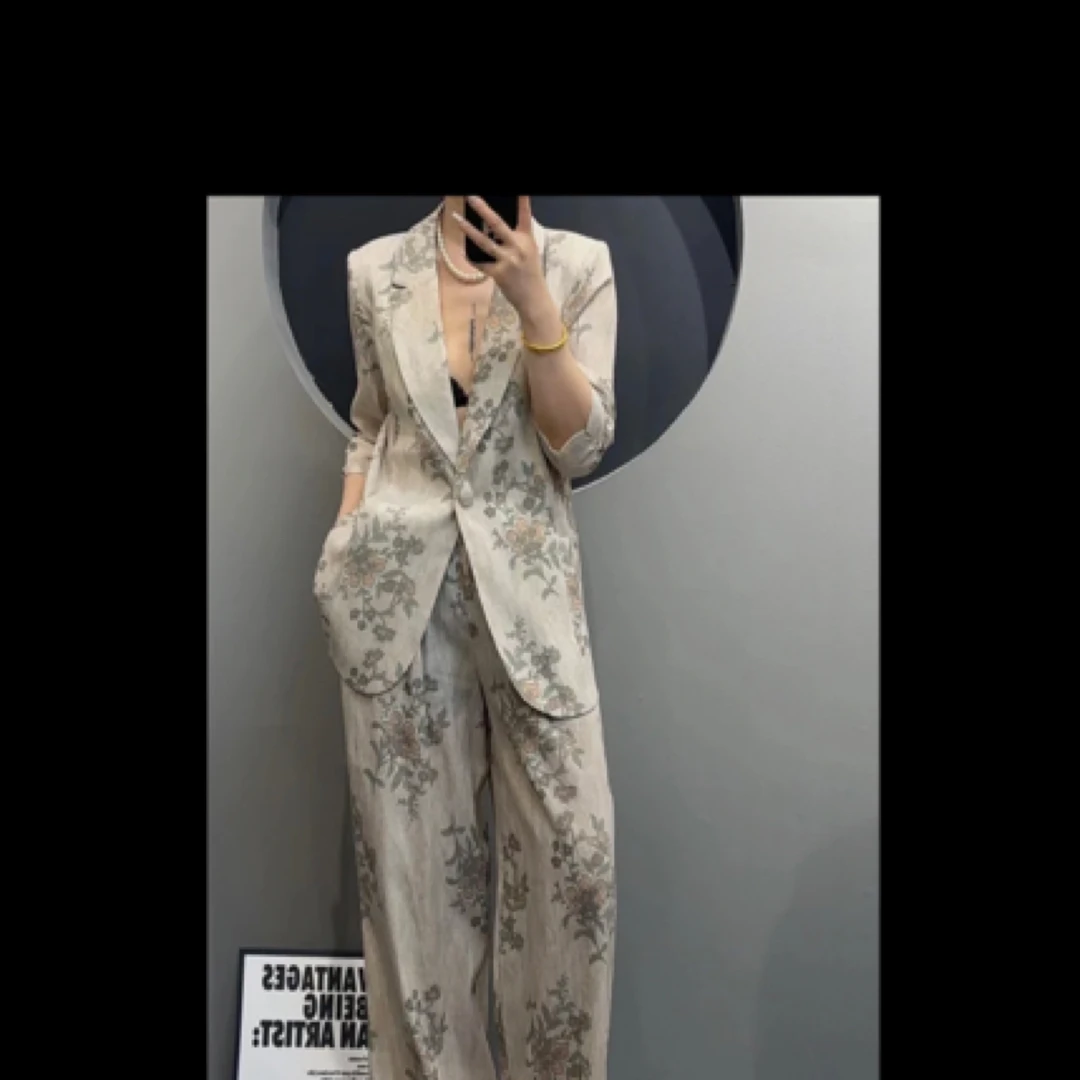 扎染水墨画风格上衣加裤子套装时尚优雅