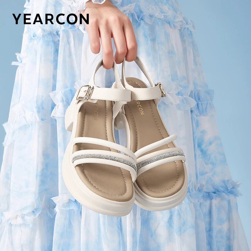 意尔康女鞋夏季沙滩夏天凉鞋外穿小个子粗跟厚底时尚休闲仙女风