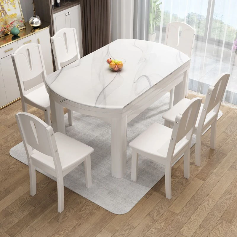 家用方圆两用大理石餐桌椅组合实木餐桌椅吃饭桌子椅子可折叠