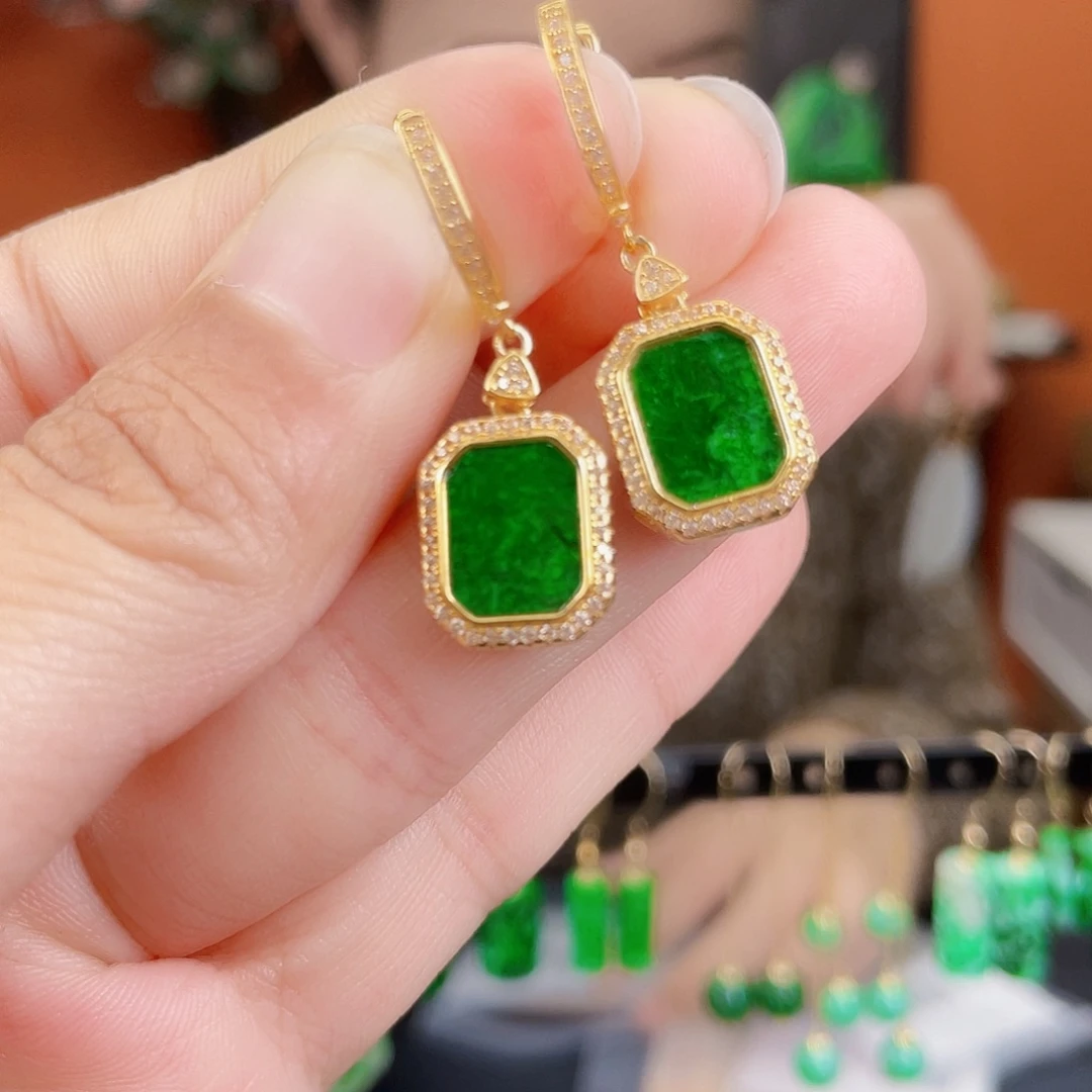 翡翠银S925镶嵌耳饰