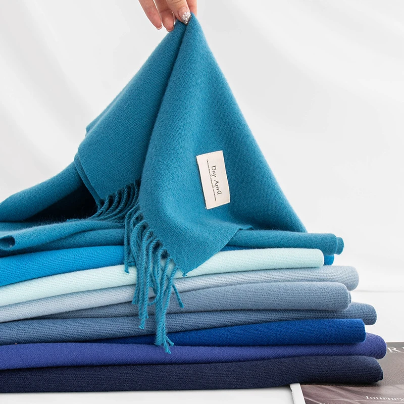 羊绒感蓝色围巾女冬季氛围高级感秋冬保暖韩系百搭披肩针织批发