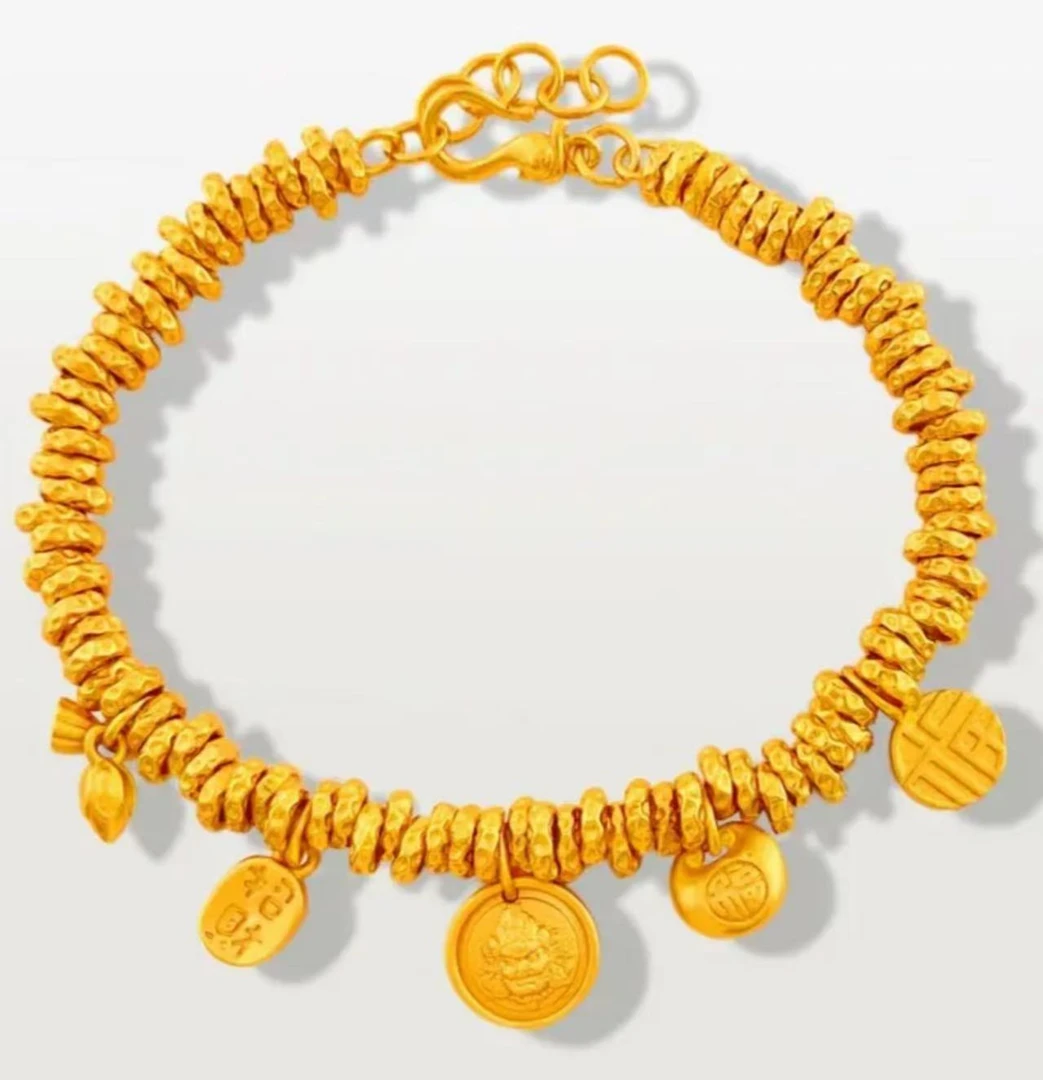 铜合金手链 古法黄财财莲蓬锤纹盘缠手链
