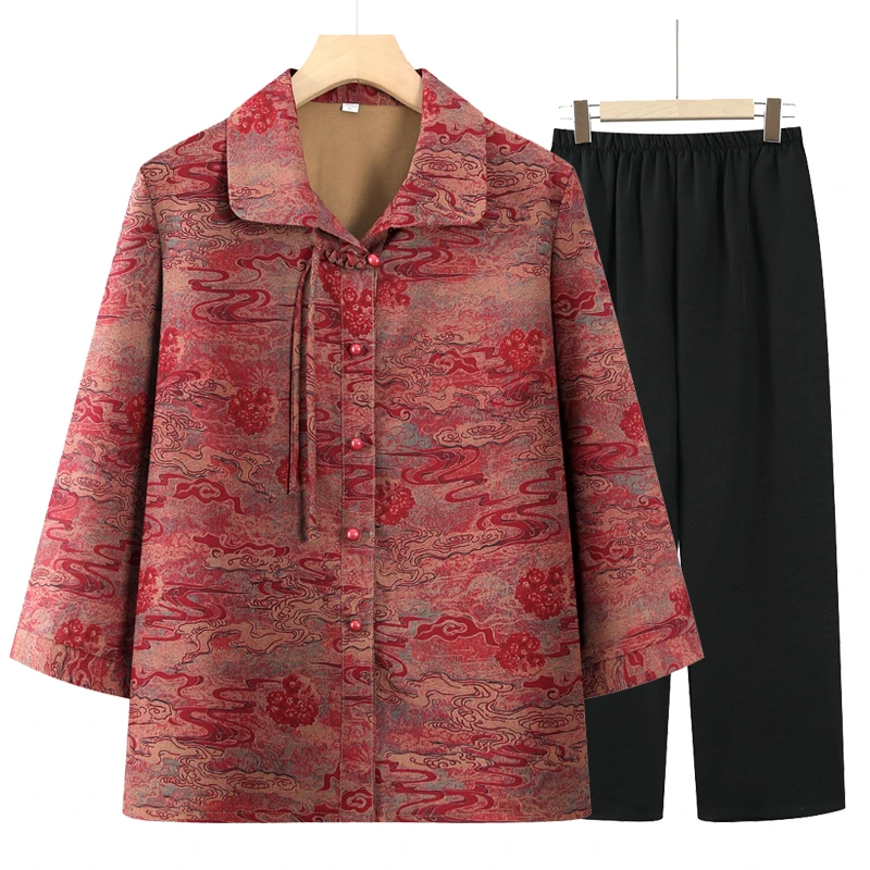 奶奶装夏季七分袖衬衫女中老年人妈妈夏装洋气开衫上衣老太太衣服