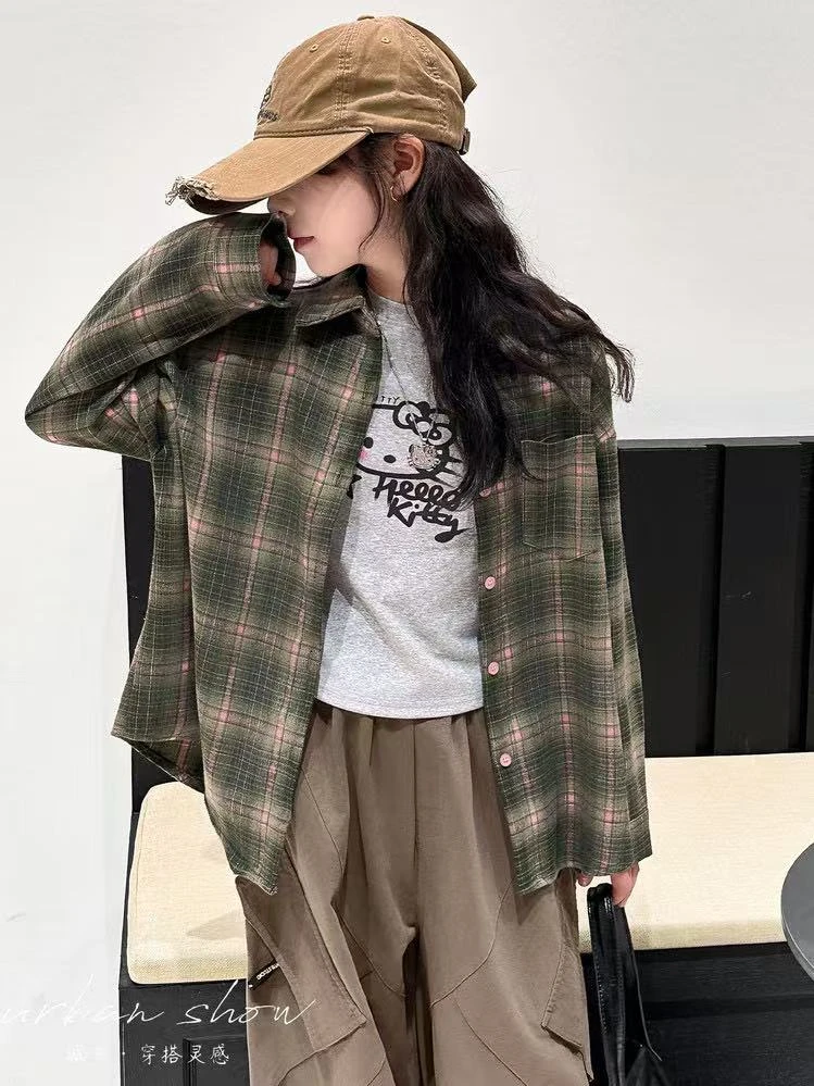 9597～秋季高品质女童休闲格子磨毛衬衫