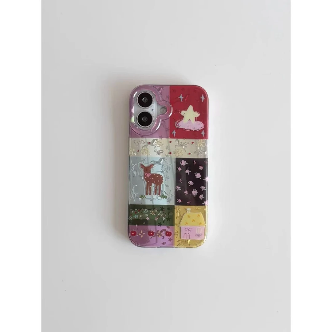 软萌可爱卡通小鹿拼接适用iPhone17promax苹果16手机壳15潮14防摔