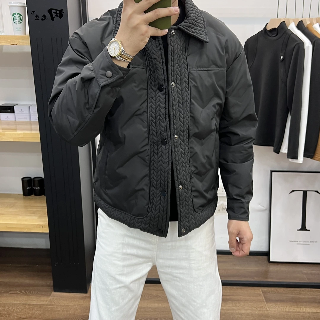 秋冬新款麦穗拼接棉服时尚翻领棉衣棉服简约百搭男防风保暖外套