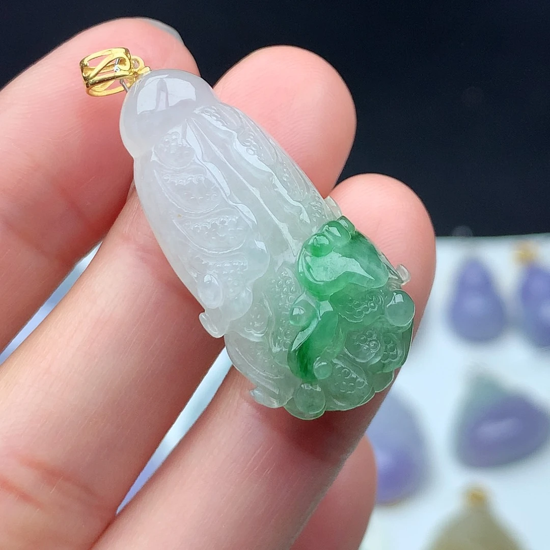 翡翠18K金镶嵌吊坠(不含链)