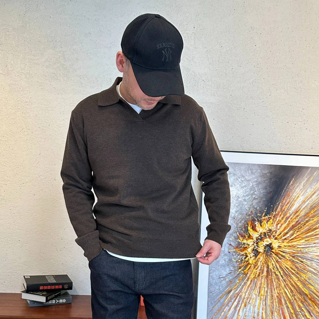 【布凡男装专属】秋冬款时尚松弛飞机领针织绵羊毛男士毛衣