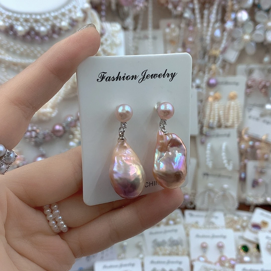 耳饰银S925镶嵌淡水珍珠