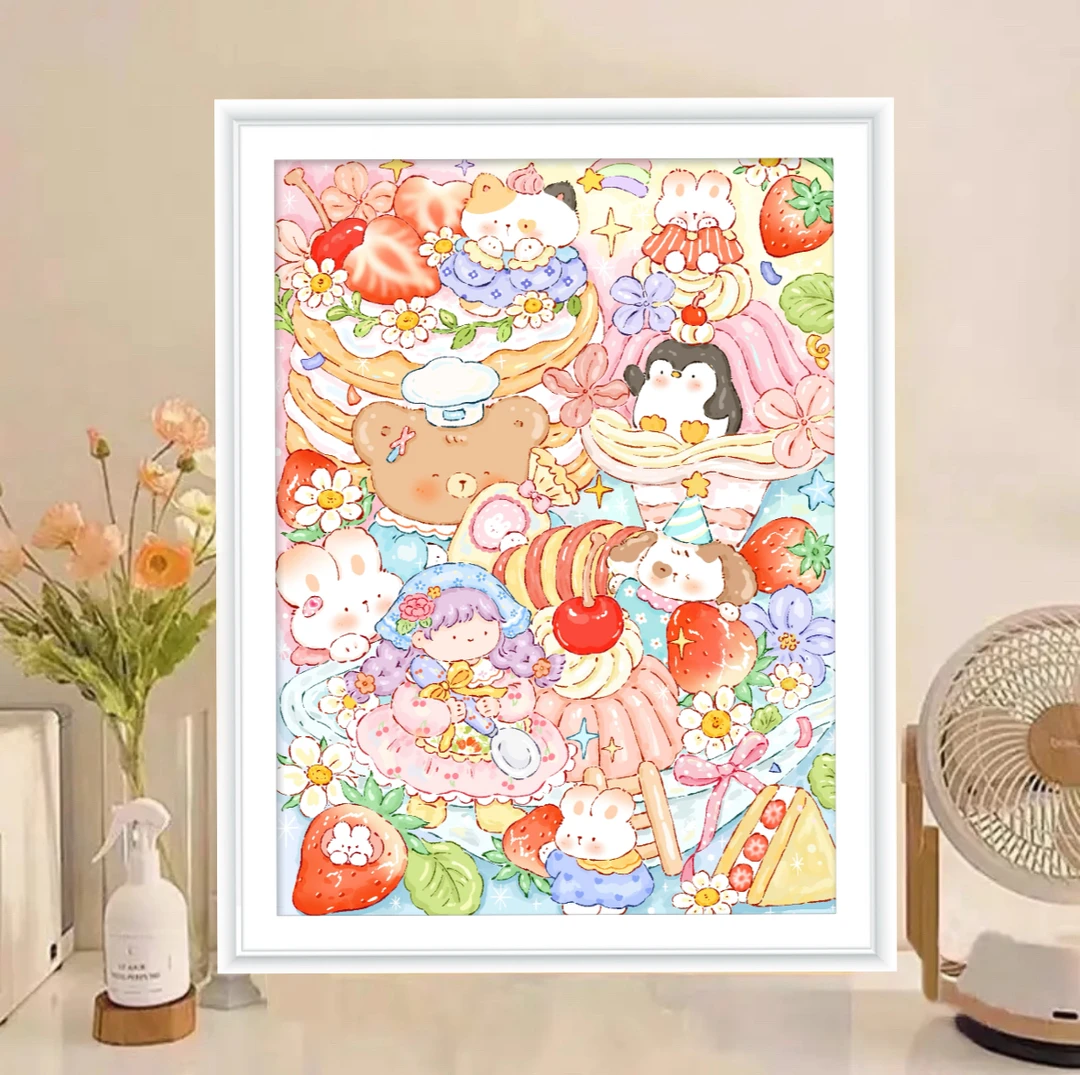 新疆长绒棉：巧巧原创甜品派对十字绣65*85cm60色大格客厅卧室