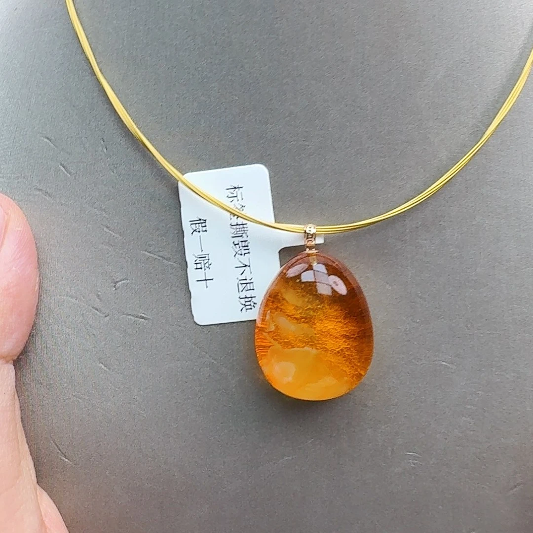蜜蜡18K金镶嵌颈饰天然保真假一赔十