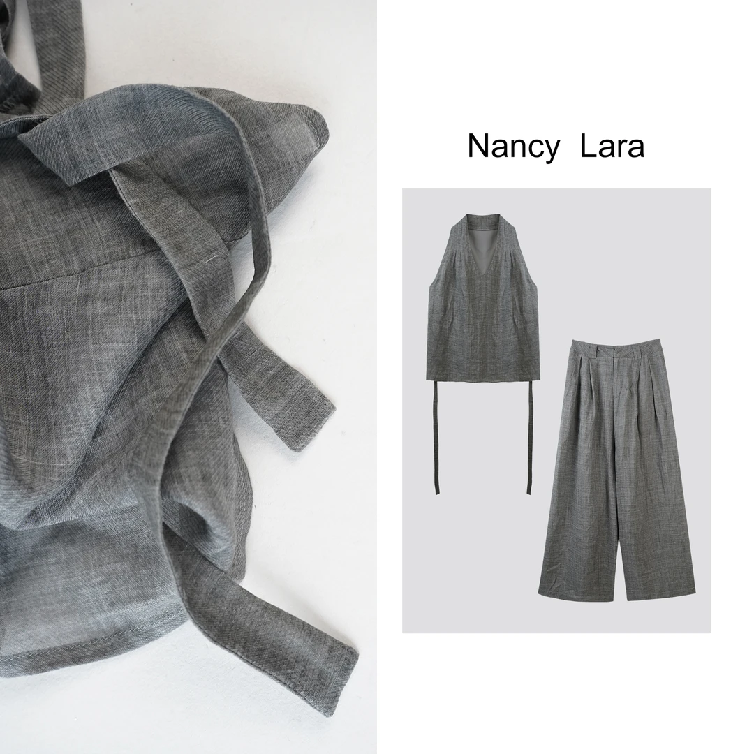 Nancy Lara 夏季天丝苎麻珍珠灰无袖套装 NLTZ659X0829