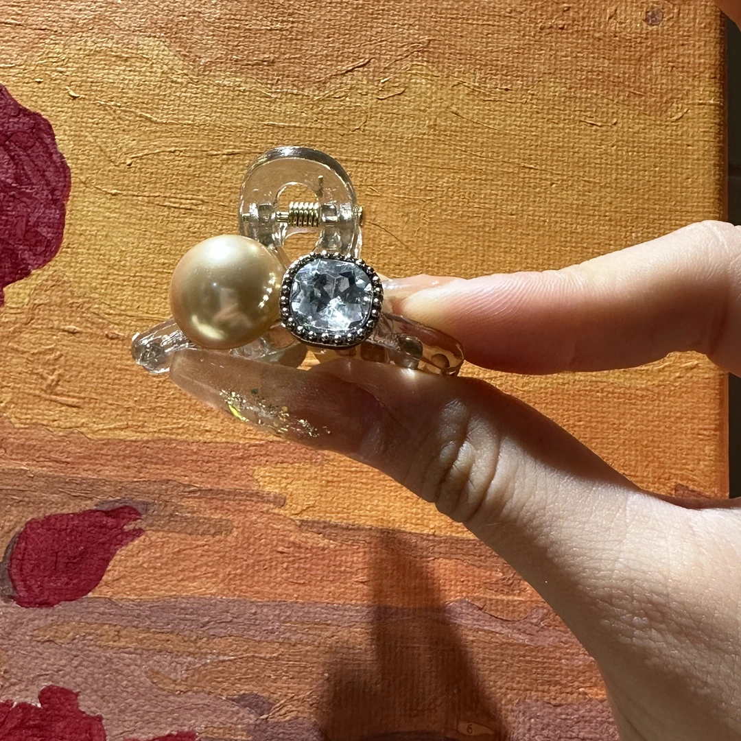 珍珠钻钻发夹女高马尾公主头小抓夹前额小号八字刘海夹【两只】048