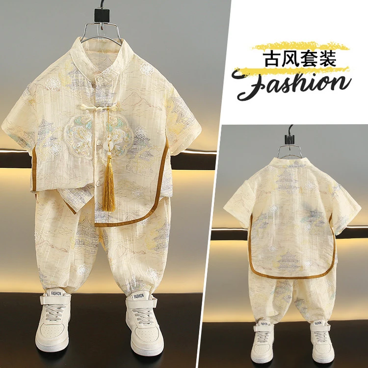男童国风套装夏季儿童汉服两件套痞帅小少爷夏装中式薄款短袖衣服