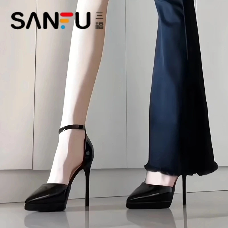 三福防水台高跟鞋女夏季新款洋气玛丽珍尖头细跟单鞋百搭气质凉鞋