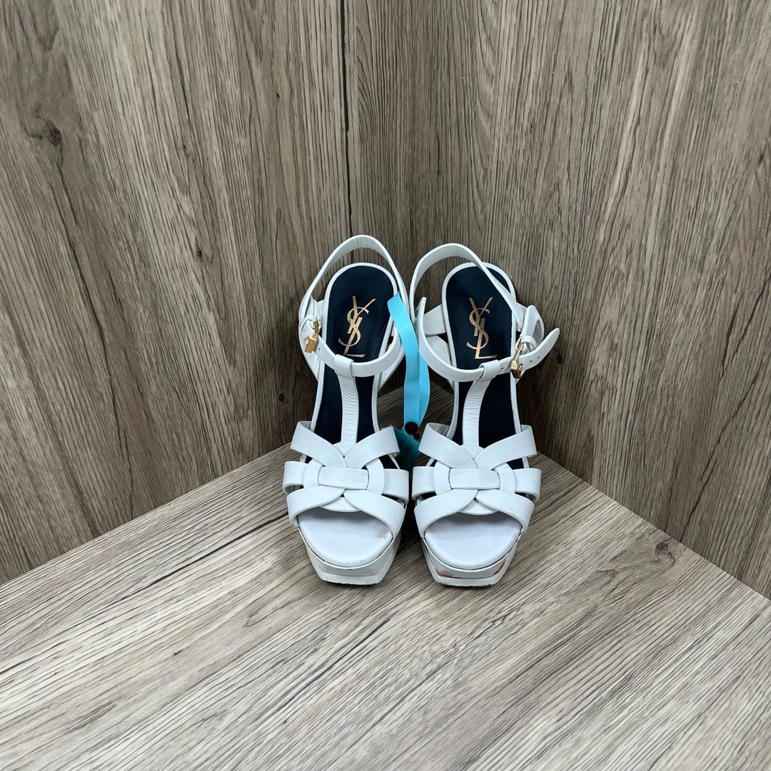 90新 YSL/圣罗兰 白色高跟凉鞋 36码/9新/无配件