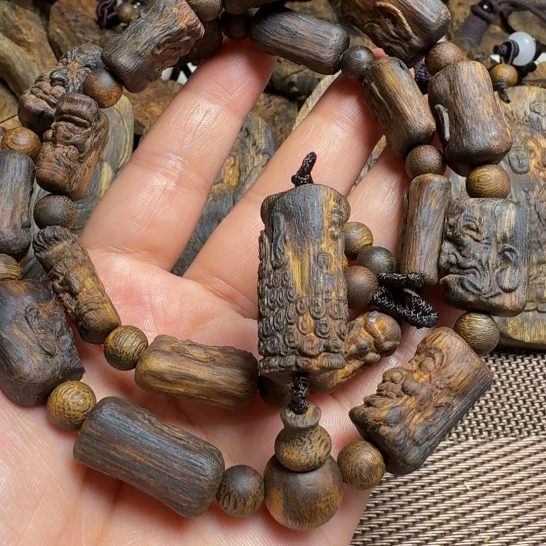 沉香手串皇**姐老白棋十八罗汉雕刻多圈