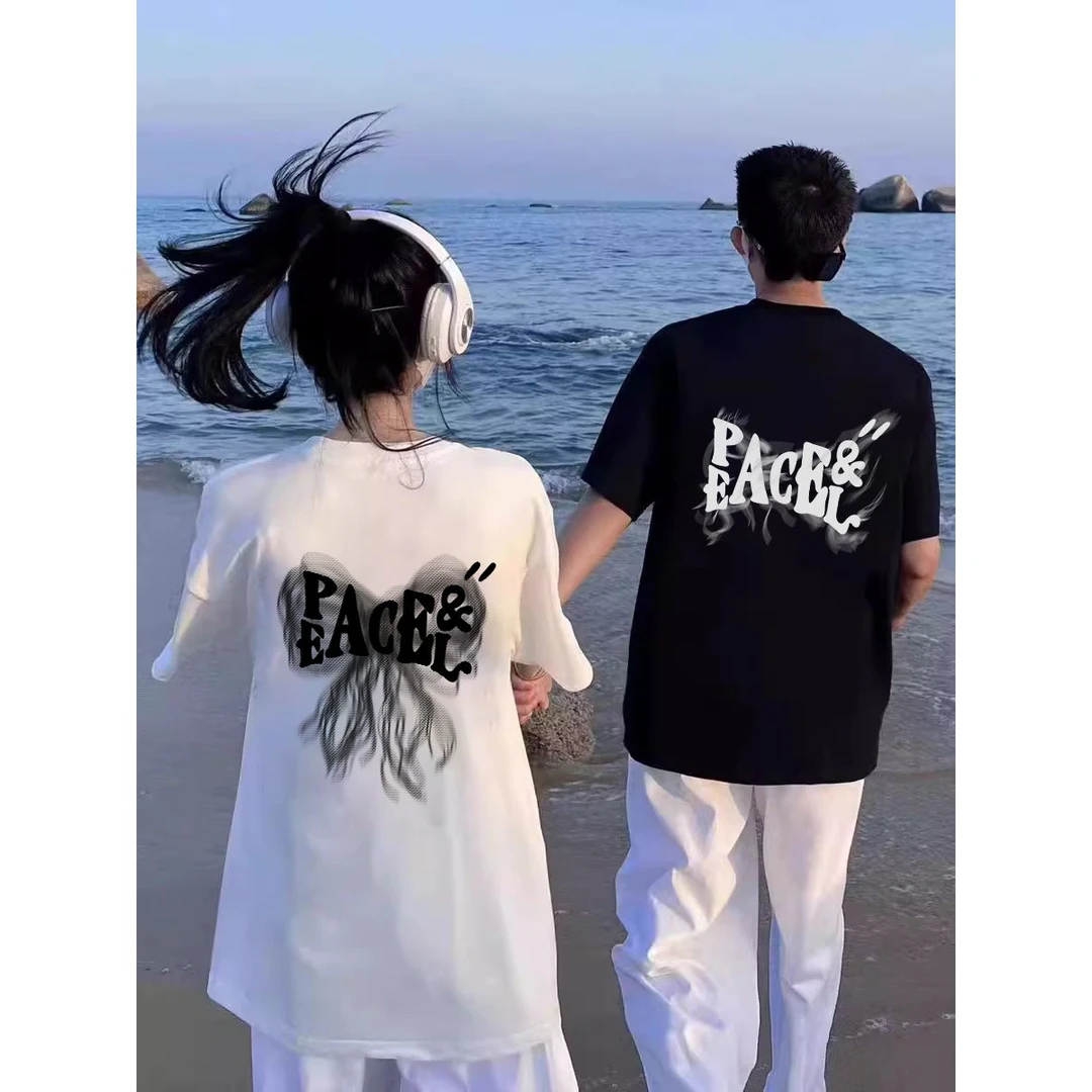 夏季套装上衣女特别的2025新款潮牌情侣装短袖t恤小众高级感超火