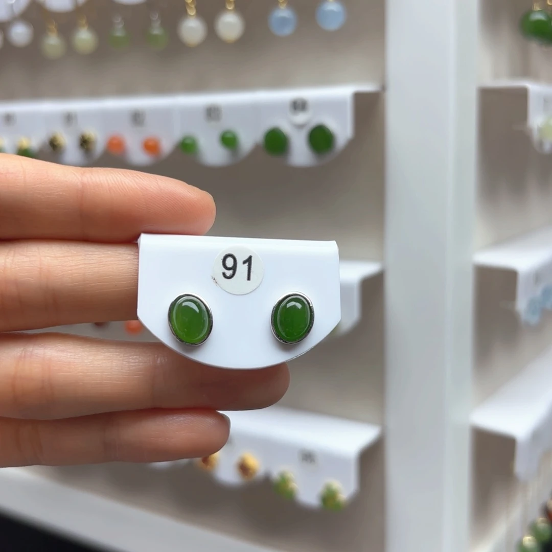 和田玉银S925镶嵌耳饰