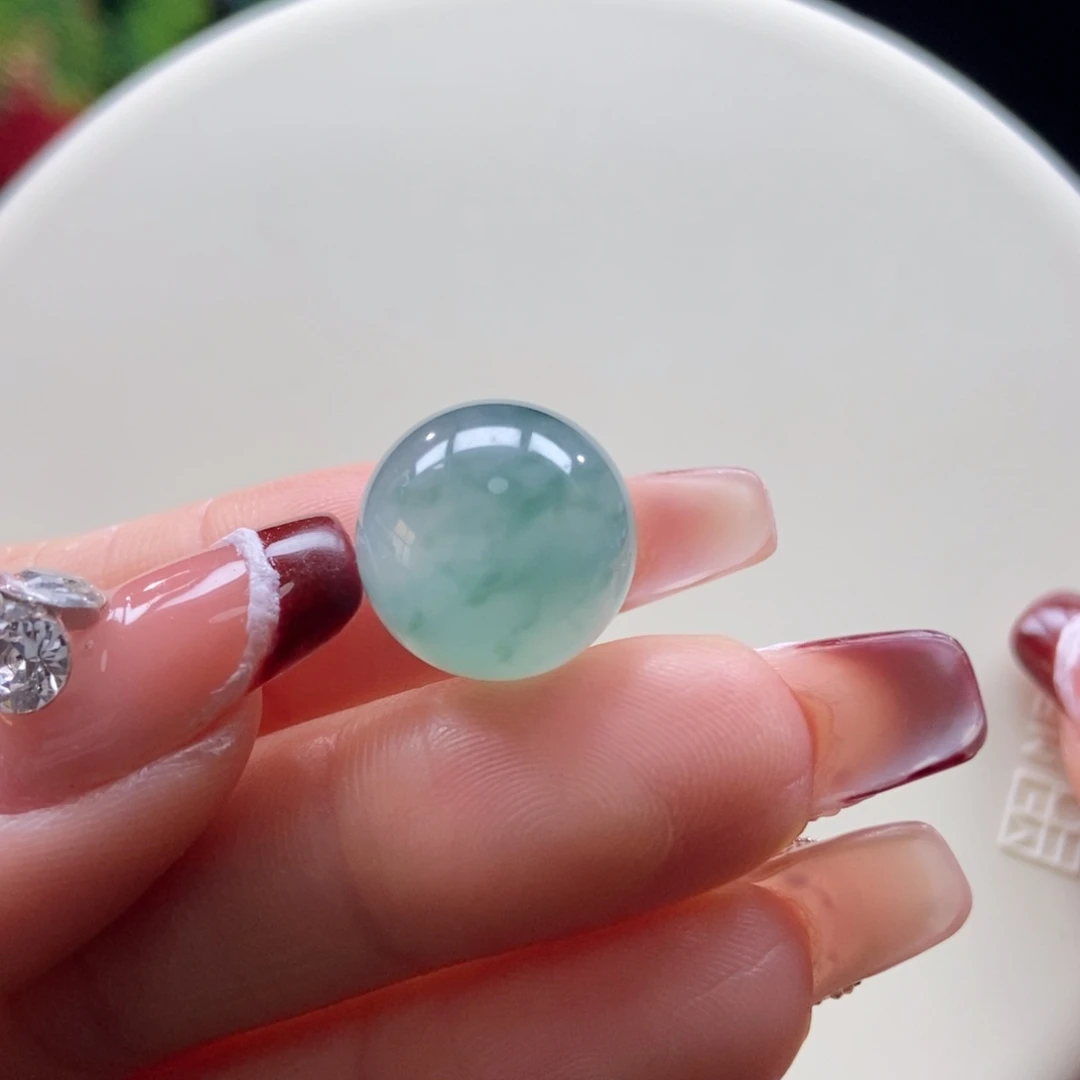 翡翠散珠翡翠冰胶蓝底飘花珠卡14.3mm