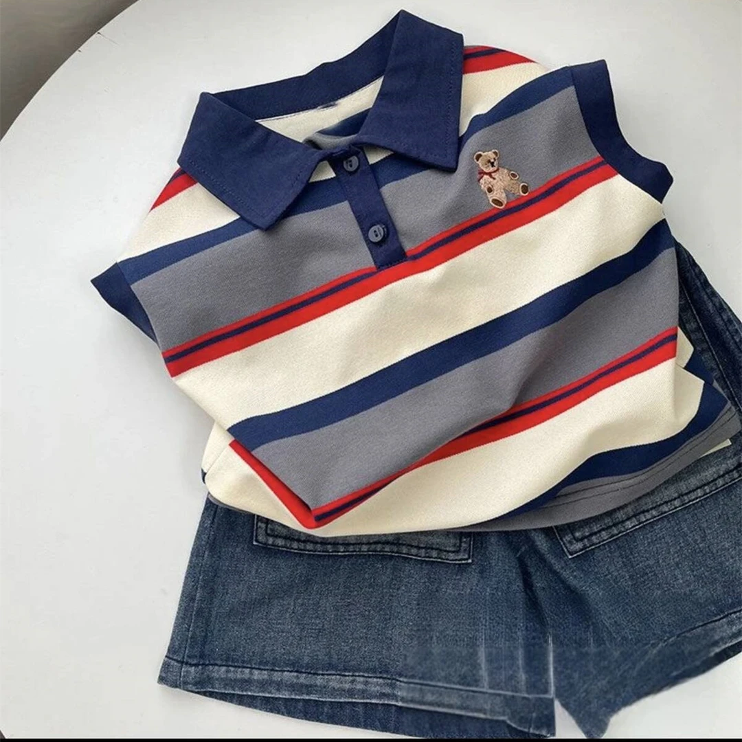 男童短袖夏季2024韩版洋气无袖外穿帅气儿童POLO衫宝宝时尚翻领T