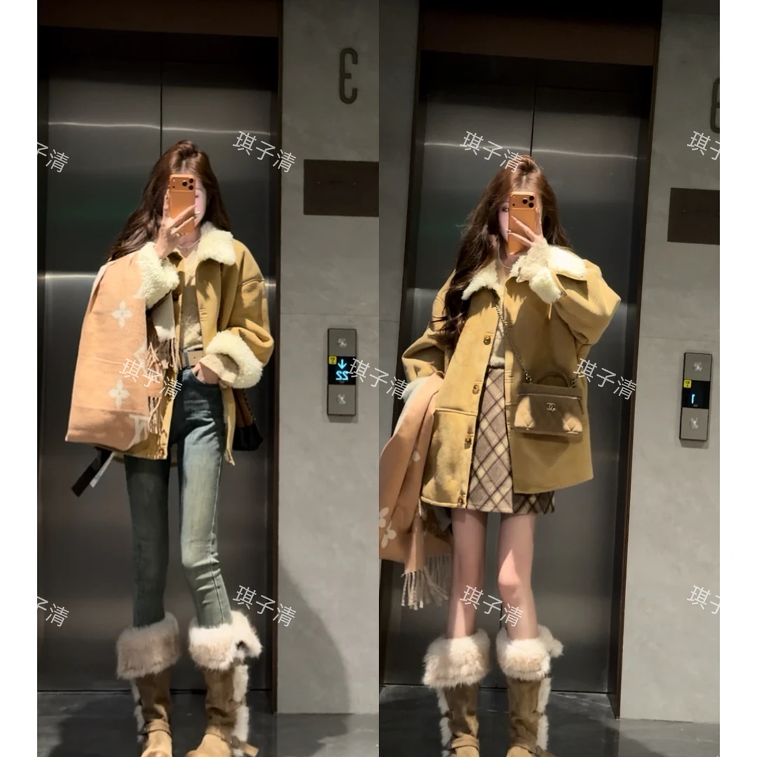 【琪子清定制】2025新款皮绒一体加厚加绒外套