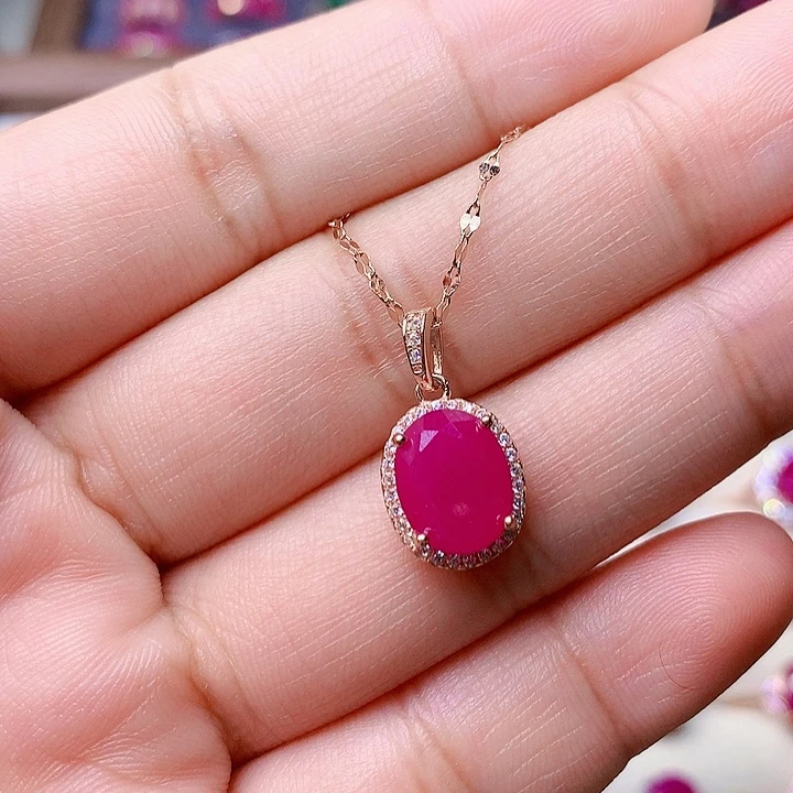 红宝石颈饰银S925镶嵌