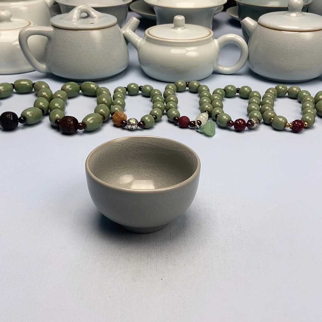 杯仿古粉青罗汗杯原矿原釉原产地