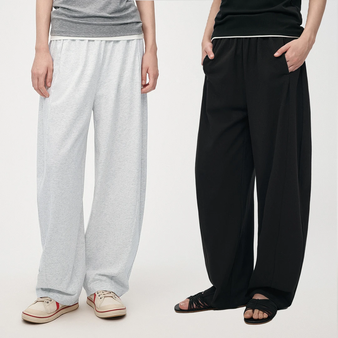 华吉言/HUAJIYAN【波浪裤】百搭休闲褶皱设计松紧腰弯刀卫裤