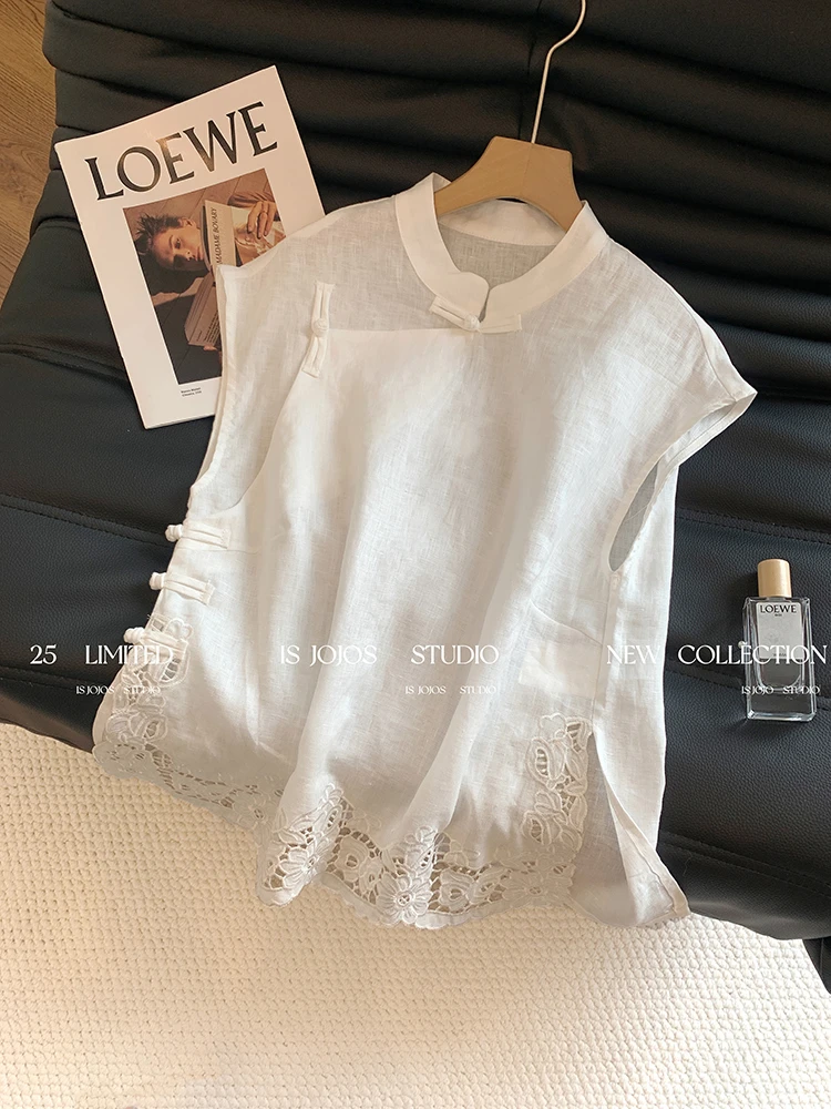 新中式国风镂空立领斜襟设计感小飞袖上衣2025夏季新款绝美小衫潮