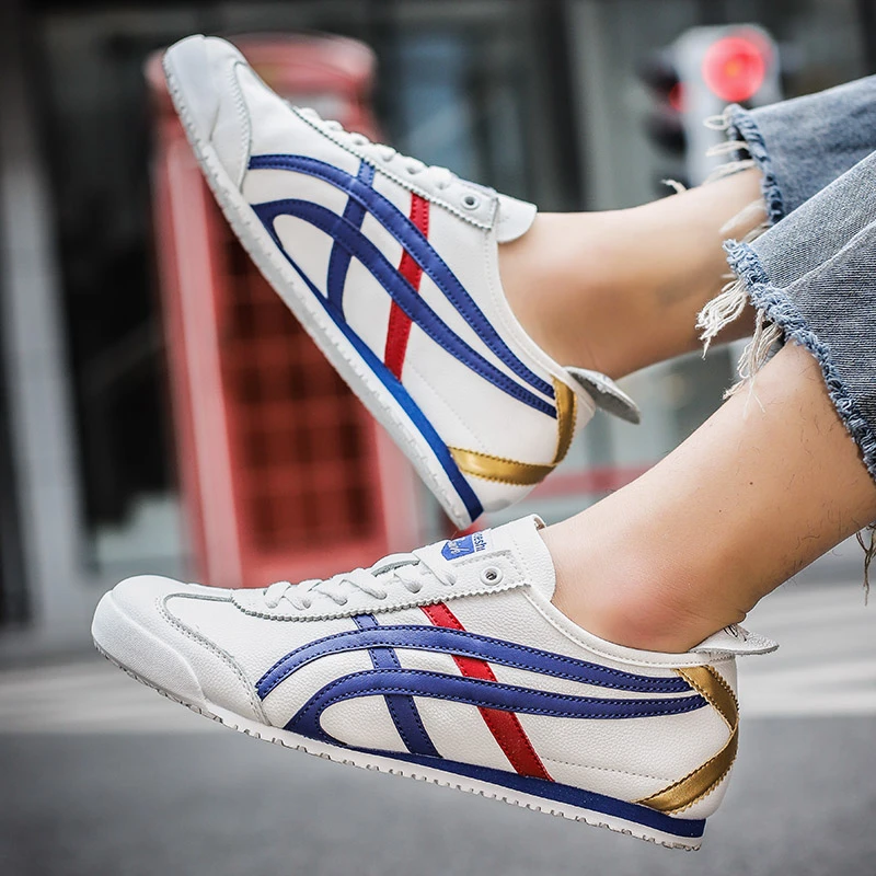 2025皮面运动休闲透气阿甘德迅情侣平底慢跑鞋