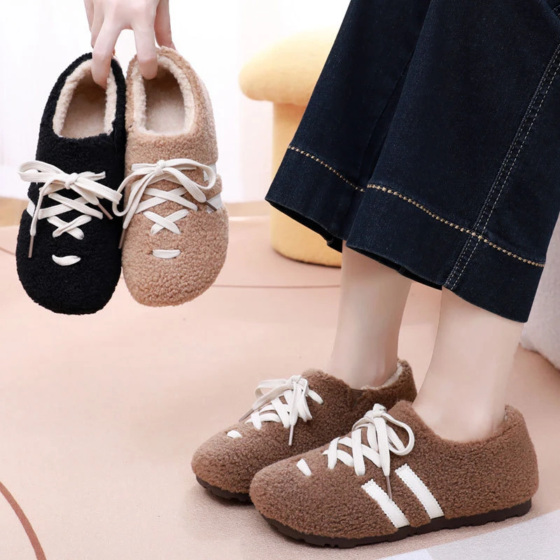 网红毛毛棉鞋女2025新款秋冬加绒保暖德训鞋复古阿甘鞋勃肯豆豆鞋