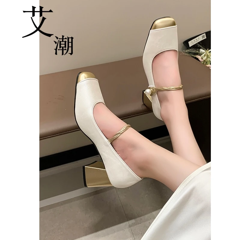 复古气质玛丽珍鞋粗跟浅口单鞋时尚百搭软底高跟鞋女