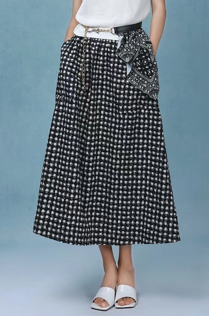 玛丝恩迪松紧腰长款格纹半裙