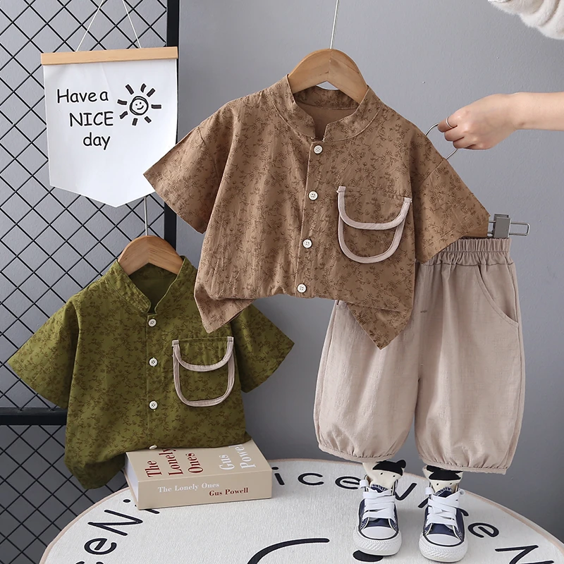 男童夏装套装2025新款宝宝夏季衬衫洋气两件套儿童短袖衣服潮童装