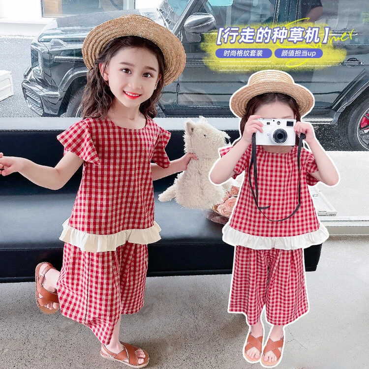 套装韩版夏季格子女童中小童