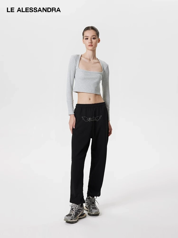 【景甜同款】 LE ALESSANDRA 棉质华夫格方领修身打底T恤