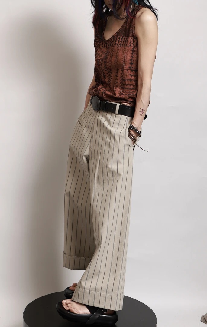 原创设计口袋直筒阔腿九分休闲长裤宽松