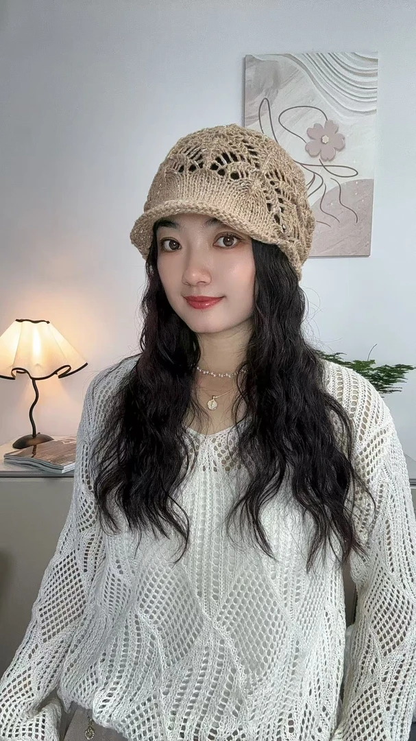 25秋季新款多种戴法时尚优雅气质百搭遮白发洋气贝蕾堆堆针织帽
