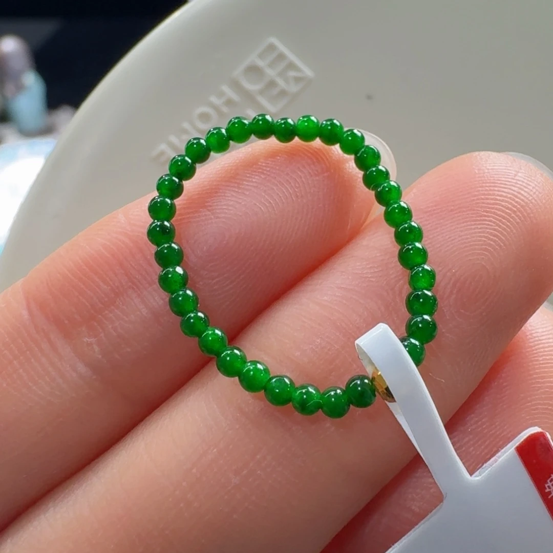 未镶嵌手链翡翠辣阳绿小米珠戒圈2mm