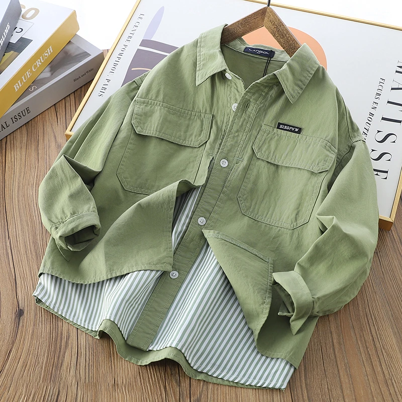 儿童外套2025新款春秋装假两件条纹休闲上衣DF-4a03