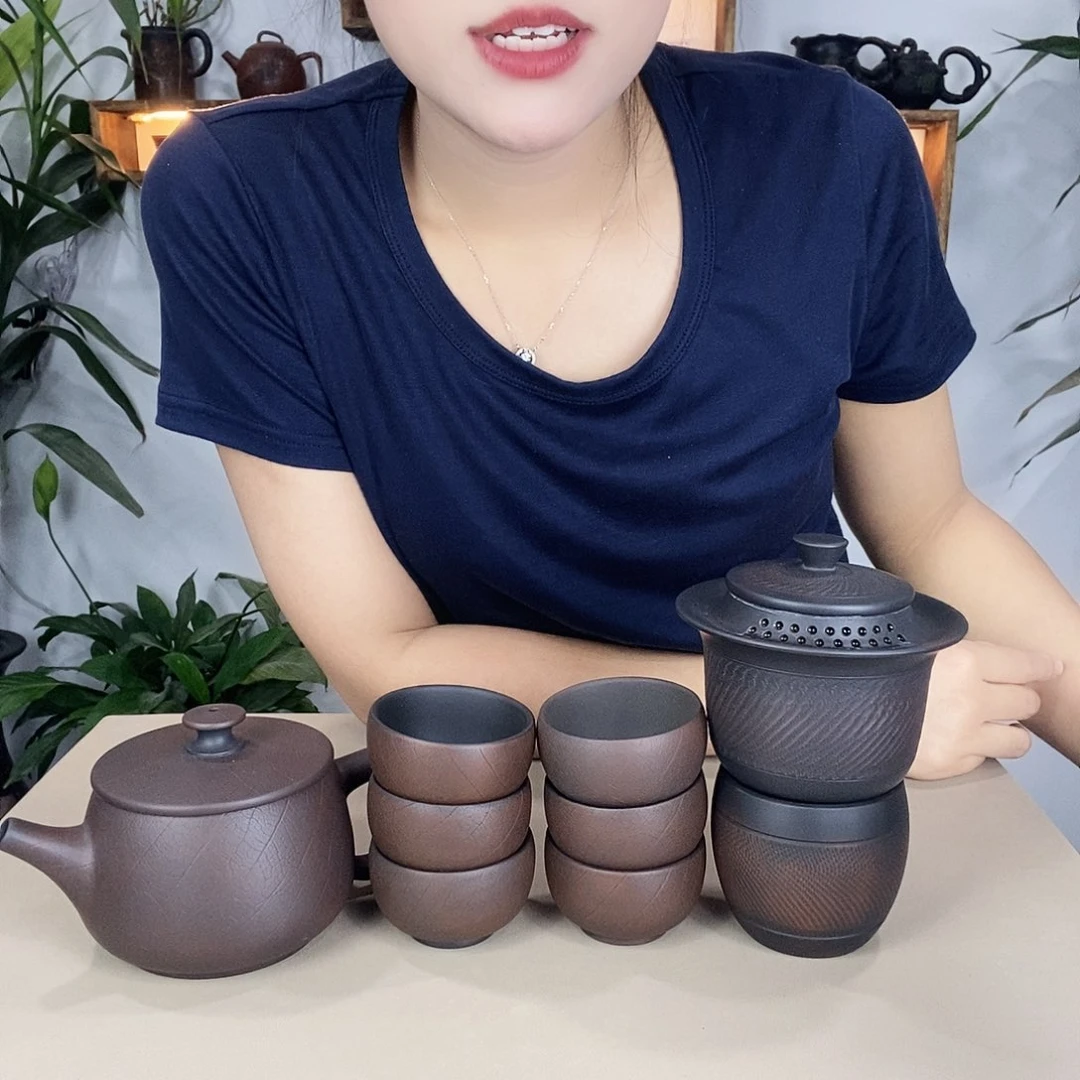 抖****头建水紫陶400叶脉纹9件套