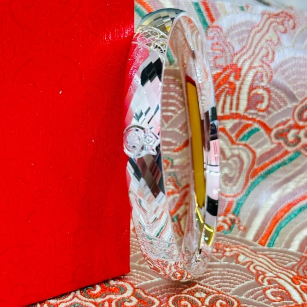 足银手镯 足银999.9财源滚滚泥鳅背手镯银制品实心闭口银镯子