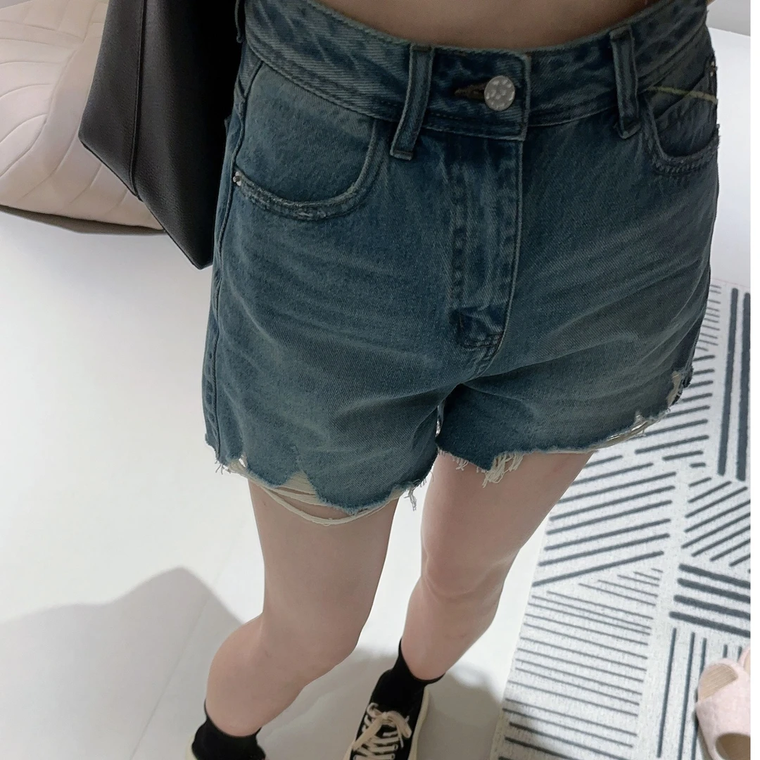 YX七202505292新款破边牛仔短裤百搭时尚韩版