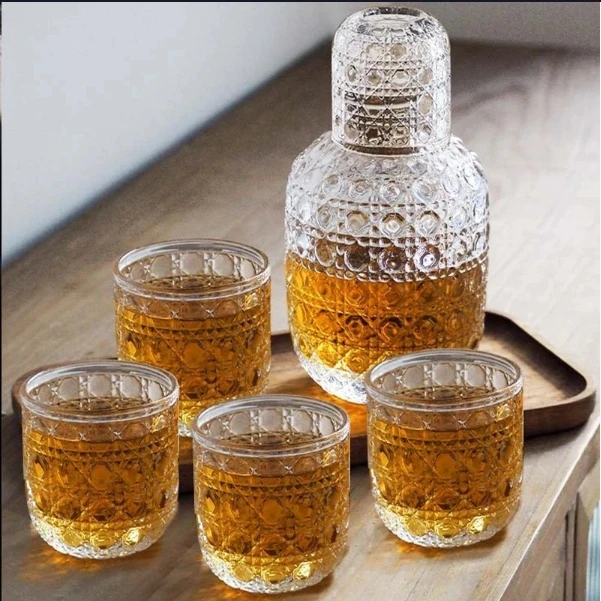 复古浮雕冷水壶玻璃凉水壶夏季饮品冷泡瓶杯家用果汁果茶壶套装