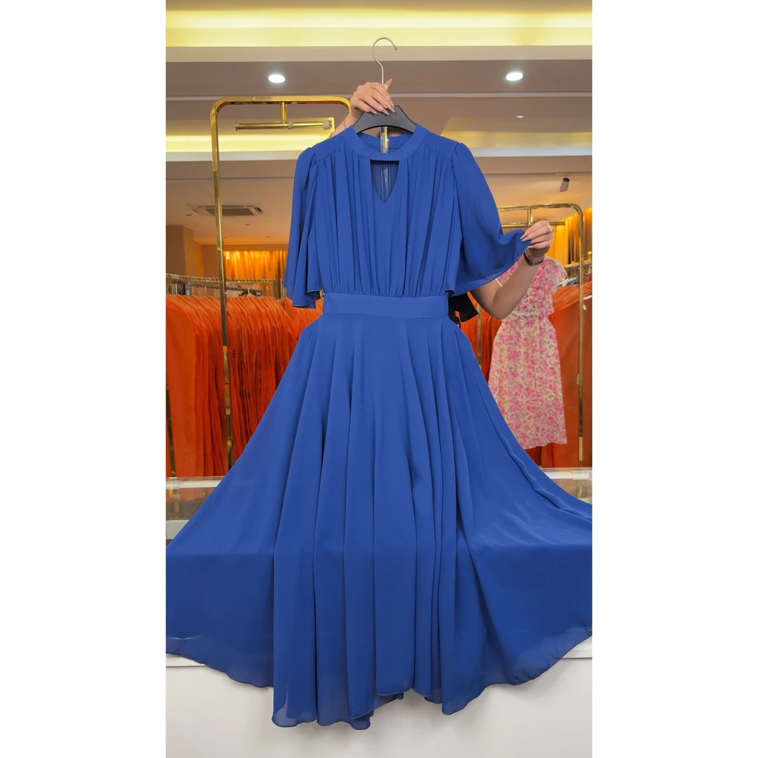 暖长裙夏季宴会树脂固色气质法式优雅长款短袖连衣裙1126