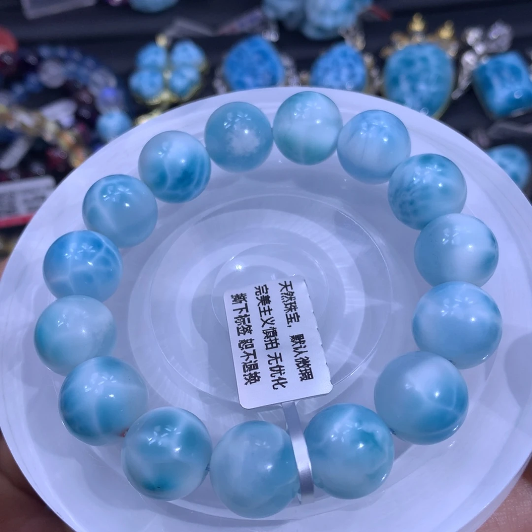未镶嵌针钠钙石（海纹石）手链14m手串色差略异