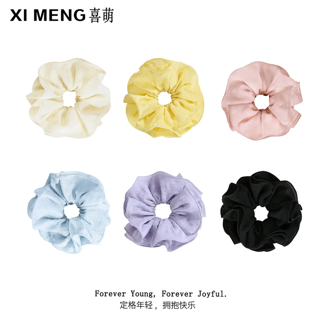 甜美简约高级慵懒氛围感糖果色网纱多层木耳边大肠圈马尾发圈头绳商品图