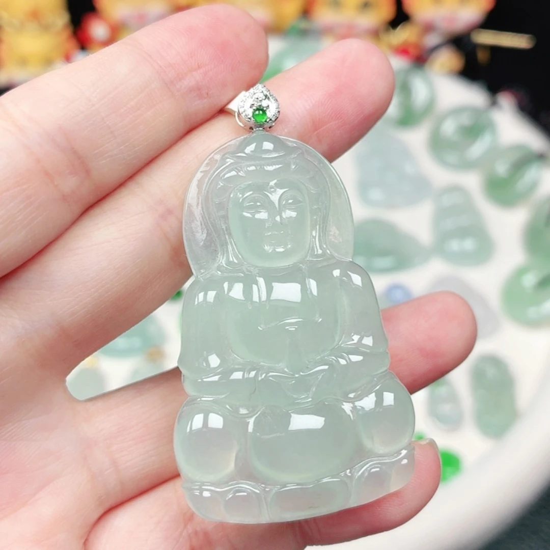 翡翠18K金镶嵌颈饰缅甸天然A货翡翠