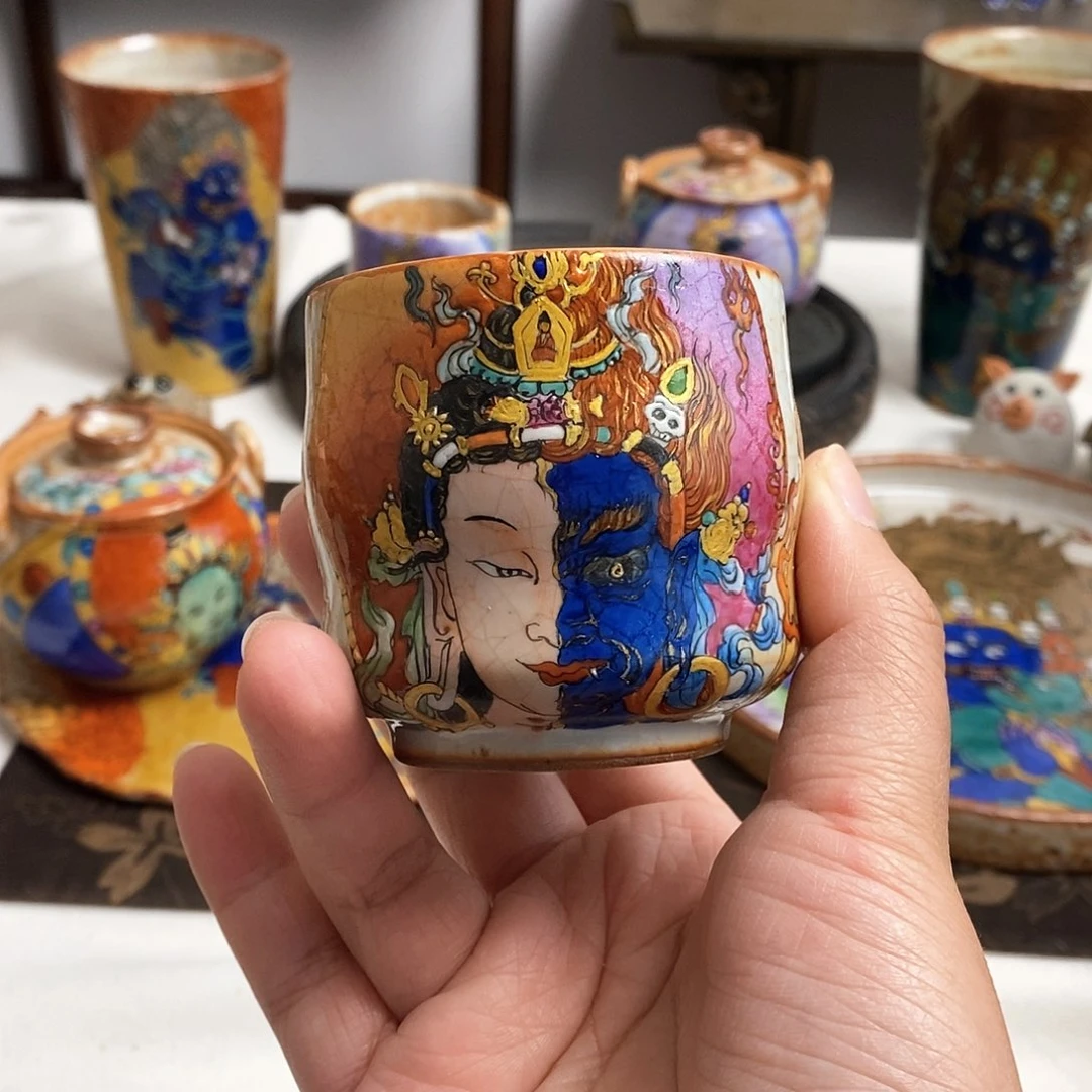 手工手绘文殊一念茶杯